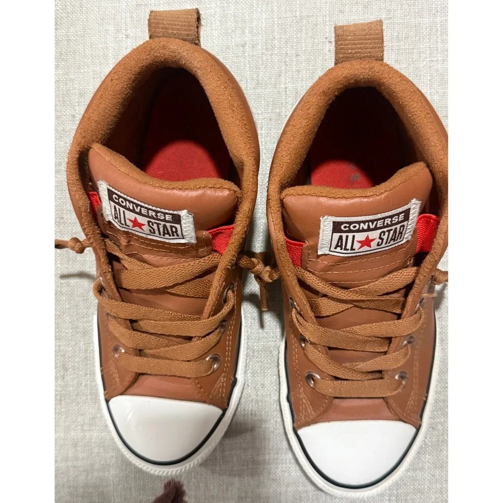 Converse Chuck Taylor All Star Street Mid Brown Leather Sneakers Youth Size 1